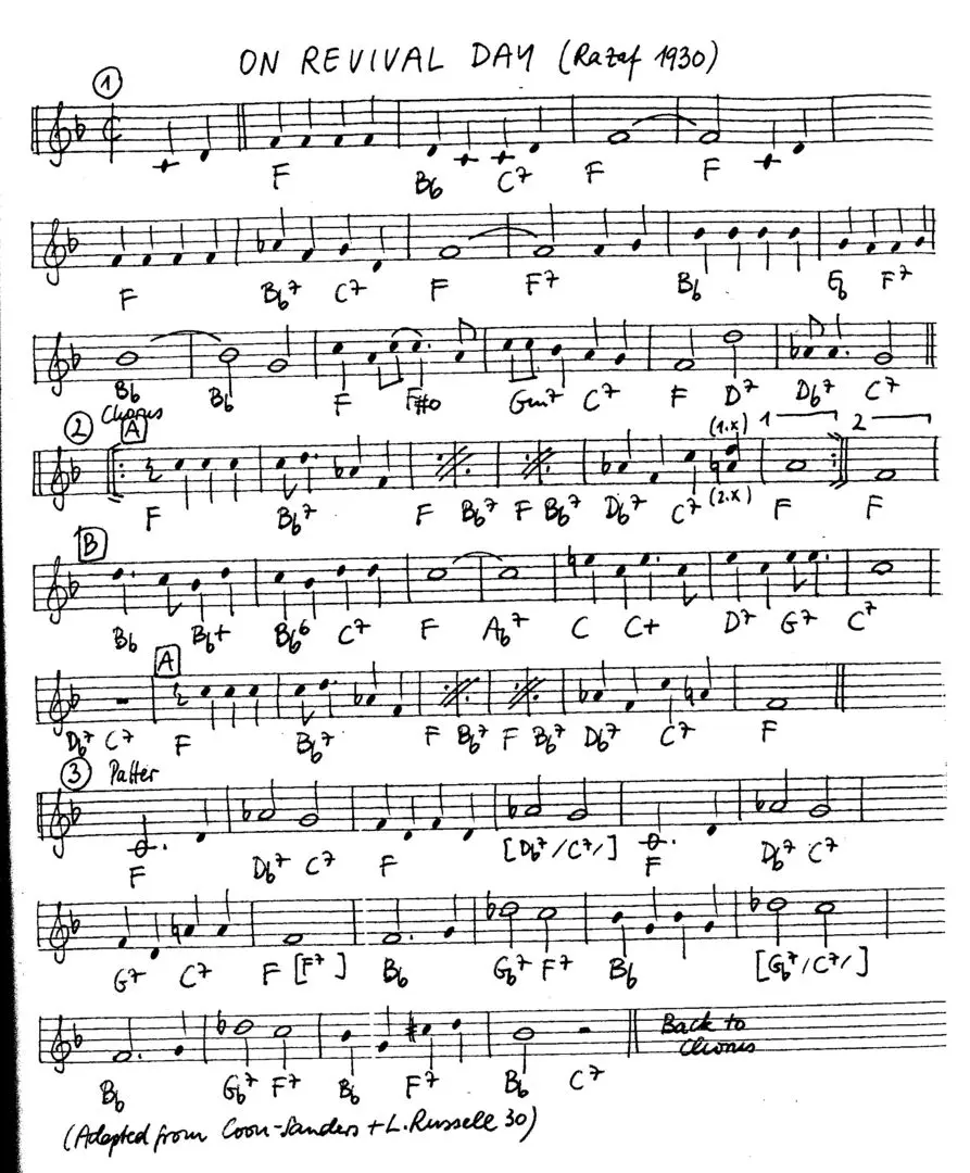 on revival day free jazz leadsheet - Courtesy of the Jungle Jazz Band